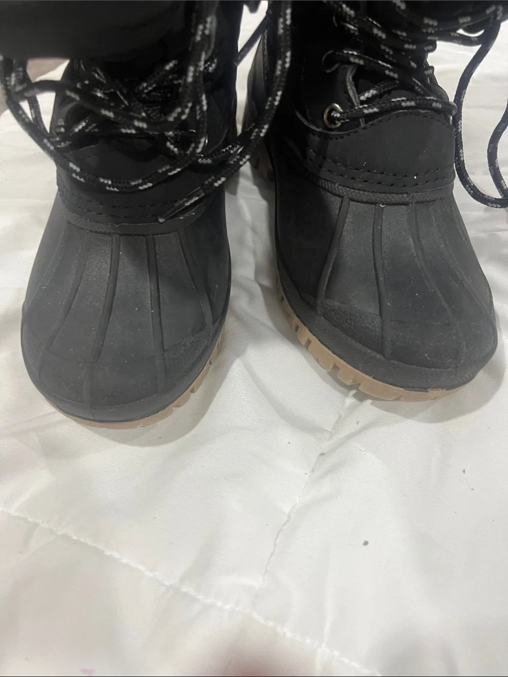 Boys Black Winter Duck Boots with Grey Fleece Lining